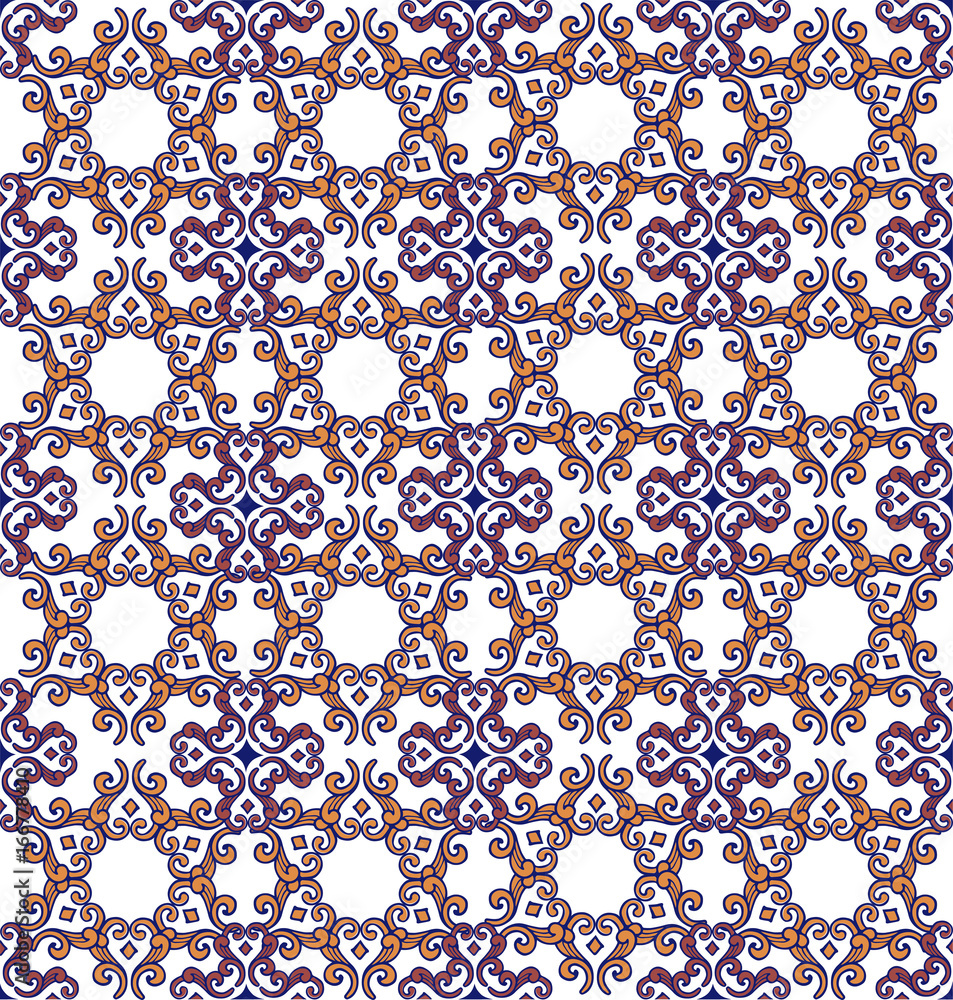 Seamless ornament Indian, Oriental style, blue and brown color. Decorative ornament backdrop for fabric, textile, wrapping paper.