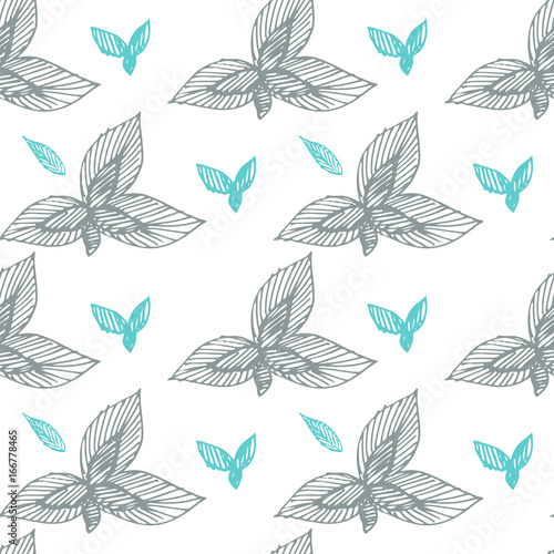 Seamless pattern with leaves hand drawn style vector illustration nature design floral summer plant textile. © Vectorwonderland