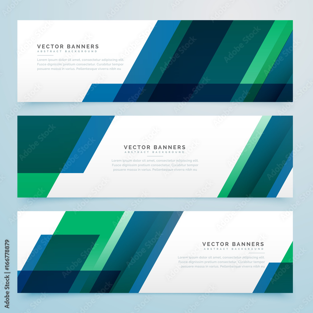 modern geometric blue and green business style banners