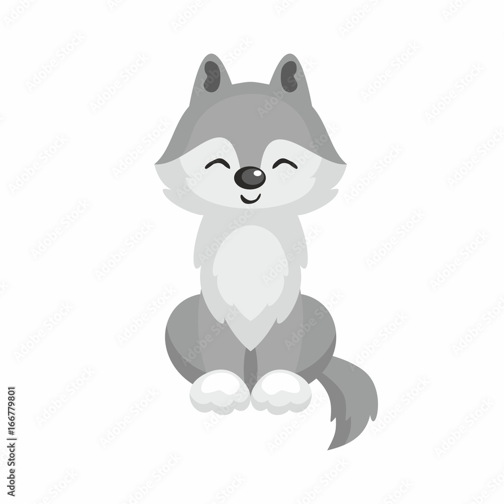 Obraz premium The image of cute little wolf in cartoon style. Vector children’s illustration. 