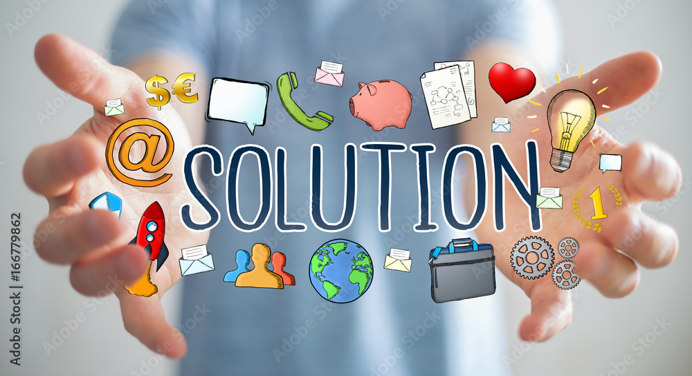 Businessman using hand-drawn solution presentation Businessman using hand-drawn solution presentation
