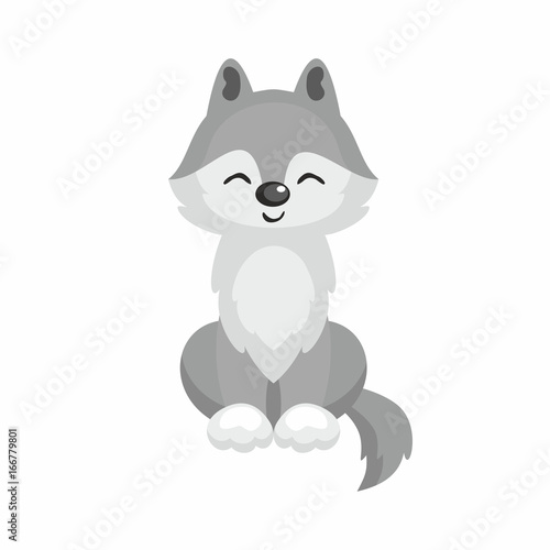 The image of cute little wolf in cartoon style. Vector children’s illustration. 