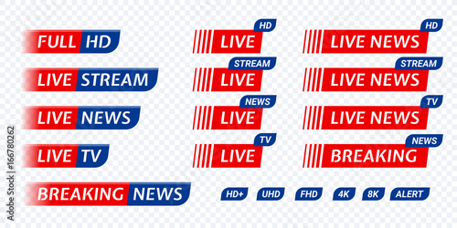 Live stream TV news tag icon. Video symbol live broadcasting