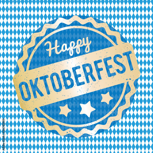 Oktoberfest rubber stamp gold on a checkered background.