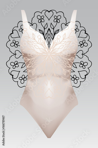 summer swimsuit with modern design beige color mandala ornament.  fashion vector illustration. for design summer cloth. mandala black color background layaer photo