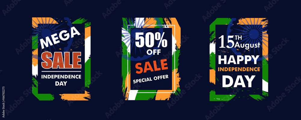 Modern frame for text for Indian Independence Day background with Ashoka wheel 15 th august. Sale design poster or banner. Vector