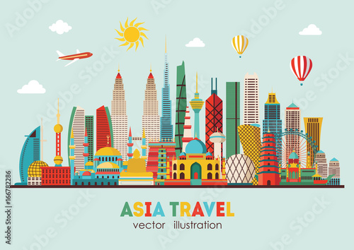 Asia skyline detailed silhouette. Vector illustration - stock vector
