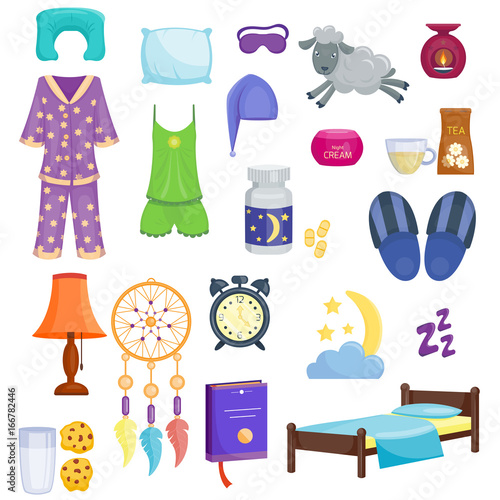 Sleep icons vector illustration set collection nap icon moon relax bedtime night bed time elements.