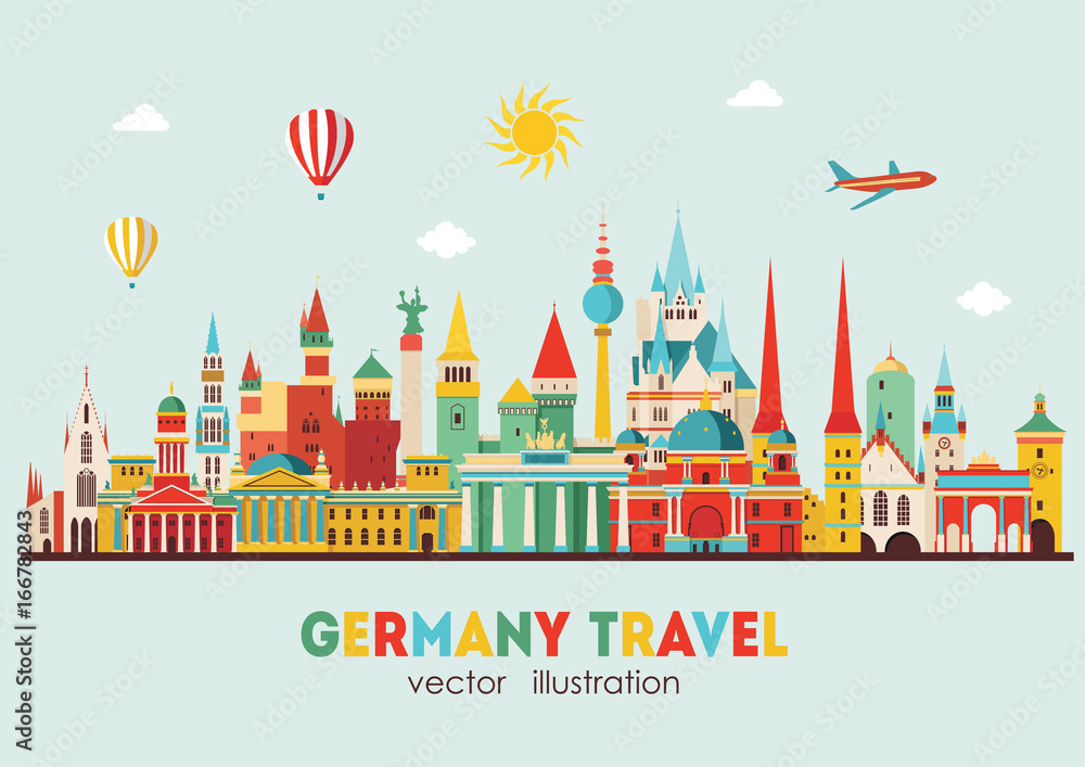 Travel Germany famous landmarks skyline. Vector illustration