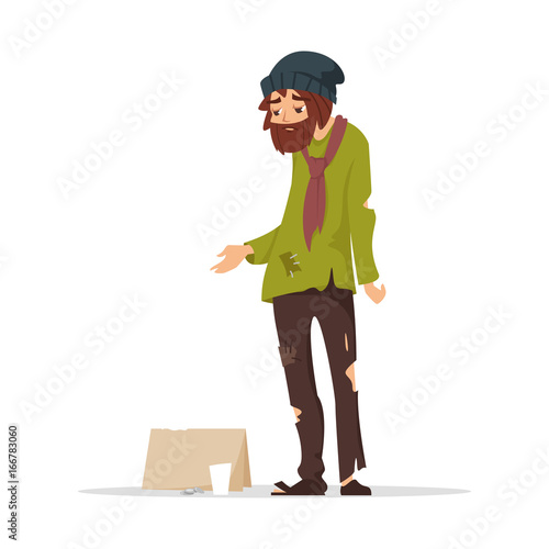 poor man in torn clothes begging money.