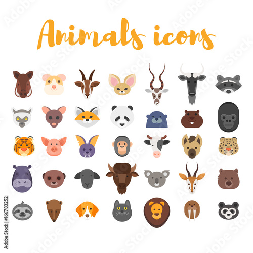 Vector flat style set of animal web icons.