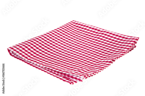 Red folded picnic cloth isolated.