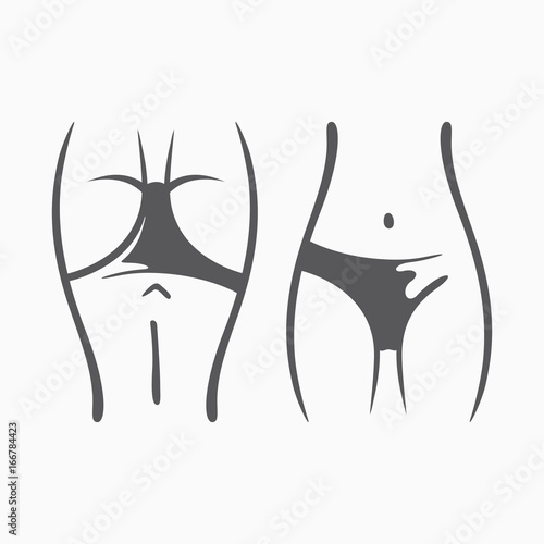Sexy fitness figure of a girl. Intimate hygiene, vector lady poses set. Lovely elastic ass in shorts. Drawn graphics for design, background