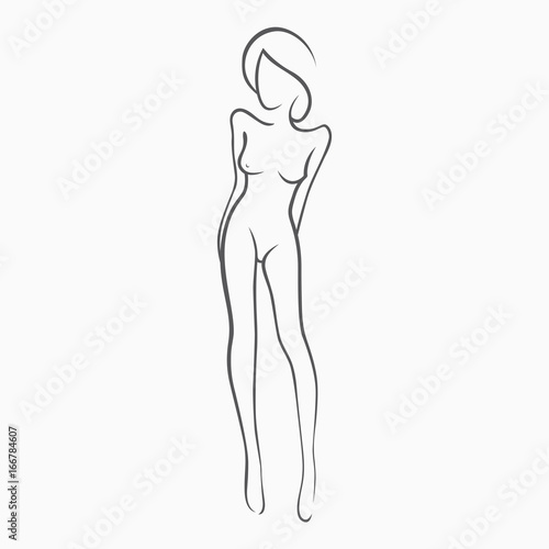 Sexy fitness naked girl with a chic figure. Intimate sexy lady, model in a pose. Lovely  ass bikini zone. Drawn graphics for design, Abstraction background