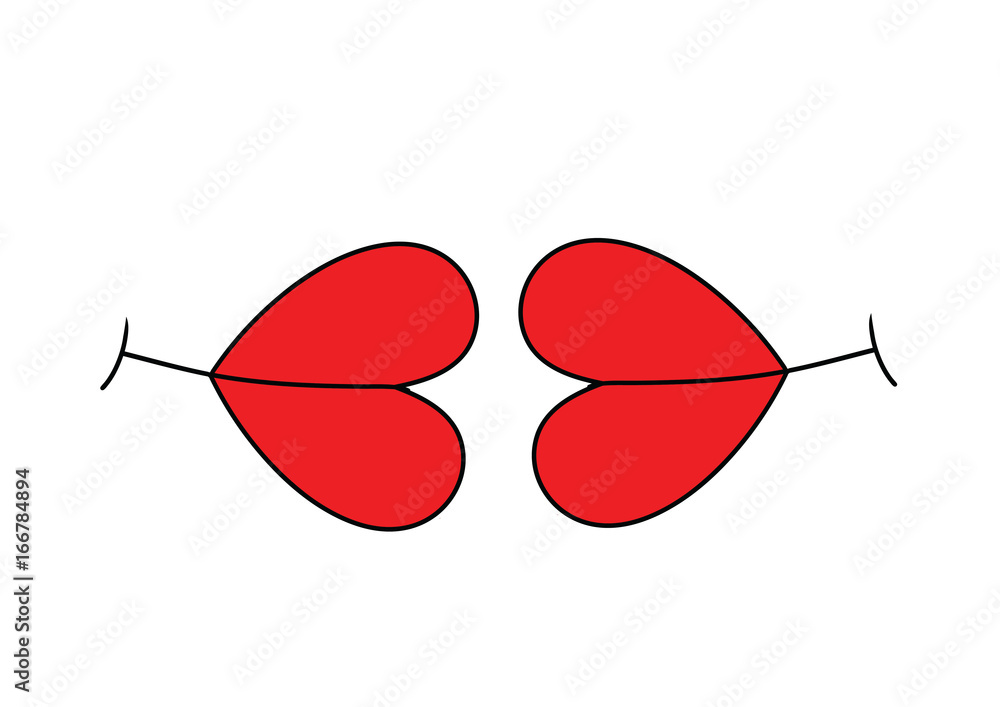 Red lips in the form of hearts Red lips in the form of hearts