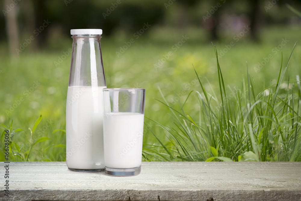 Pouring milk in the glass on the background of nature. Pouring milk in the glass on the background of nature.