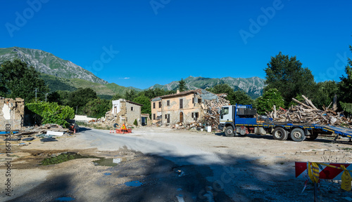 Destroyed houses and rubble of the earthquake that struck the town of Amatrice in the Lazio region of Italy. The strong earthquake took place on August 24, 2016. © lorenza62