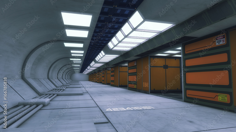 Fototapeta premium 3D rendering. Futuristic interior corridor spaceship