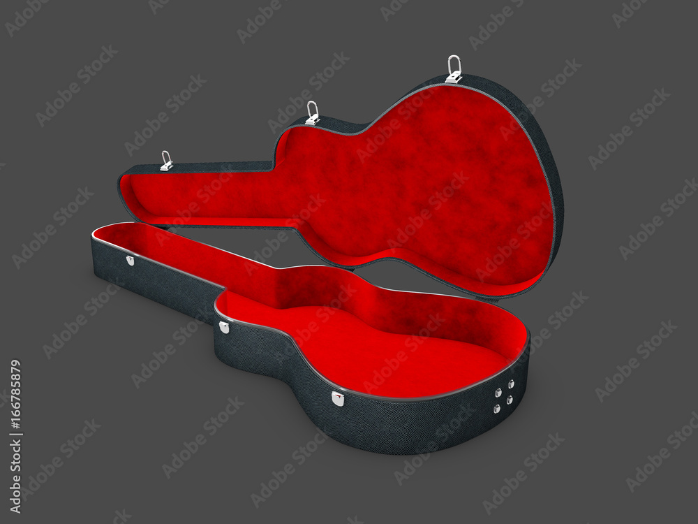 Obraz premium A Open Red Black Guitar case, 3d Illustration isolated black