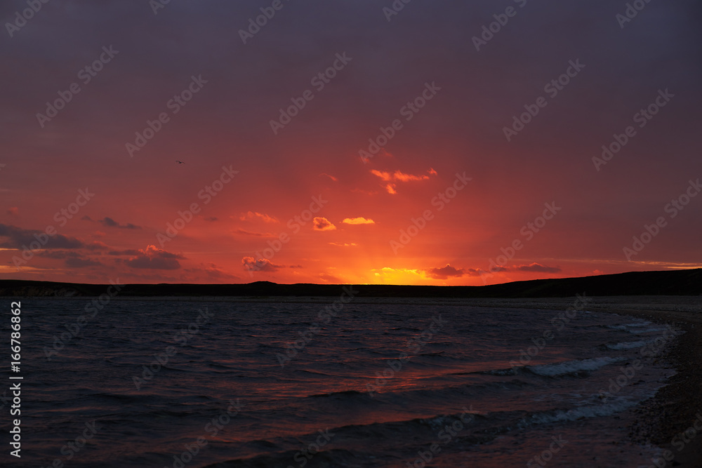 Colourful sunset at Kaas beach in Denmark