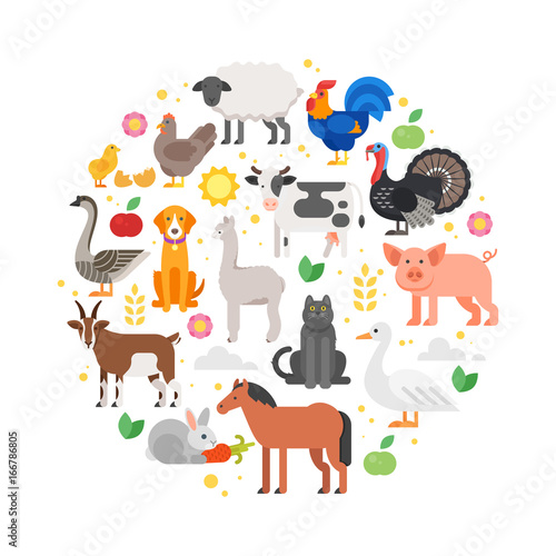 Fototapeta Naklejka Na Ścianę i Meble -  round composition of farm animals icons.