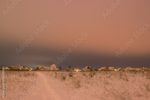 Beautiful evening winter town panorama