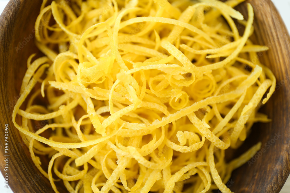 Fresh lemon zest, closeup