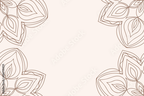 template of greeting card with floral mandala ornament. beige color. vector illustration. for invitation card, holiday background. vintage