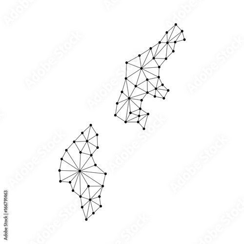 Northern Mariana Islands map of polygonal mosaic lines network, rays and dots vector illustration.