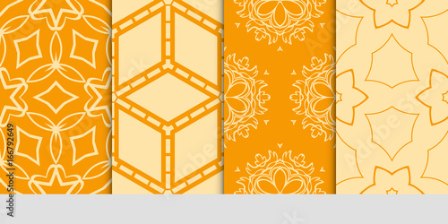 Set Of Geometric Pattern in floral and geometric style. ethnic ornament. vector illustration. orange color
