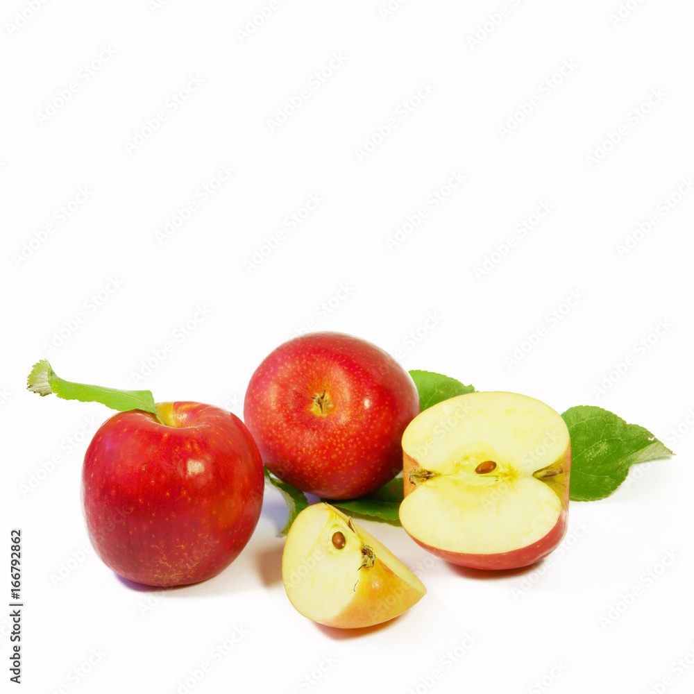 Apples, Äpfel, Apfel, aufgeschnitten, Blatt, freigestellt, isoliert, auf weiß, Apples, Äpfel, Apfel, aufgeschnitten, Blatt, freigestellt, isoliert, auf weiß,