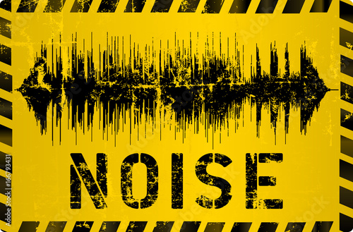 noise warning sign, grungy style, vector illustration