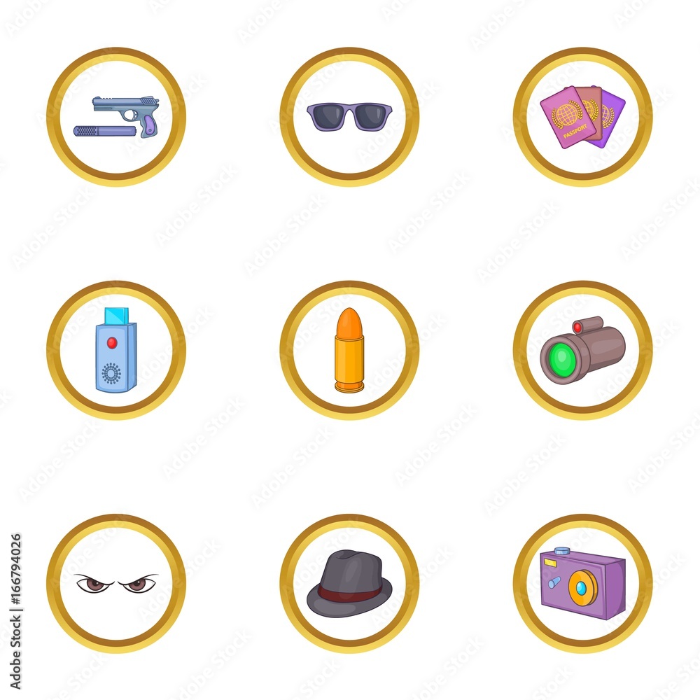 Secret agent set, cartoon style Secret agent set, cartoon style