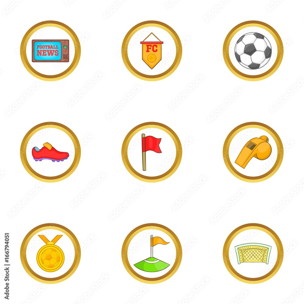 Football icons set, cartoon style Football icons set, cartoon style