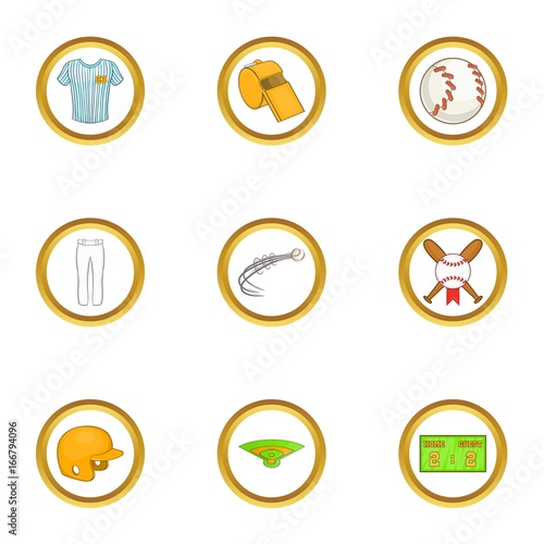 Sport game icons set, cartoon style