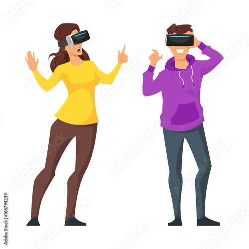 man and woman in virtual reality glasses