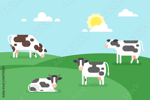 illustration of cows graze in a field.