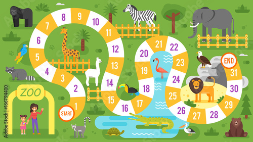 kids zoo animals board game template. 