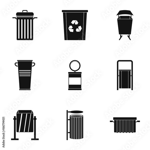 Garbage storage icon set  simple style