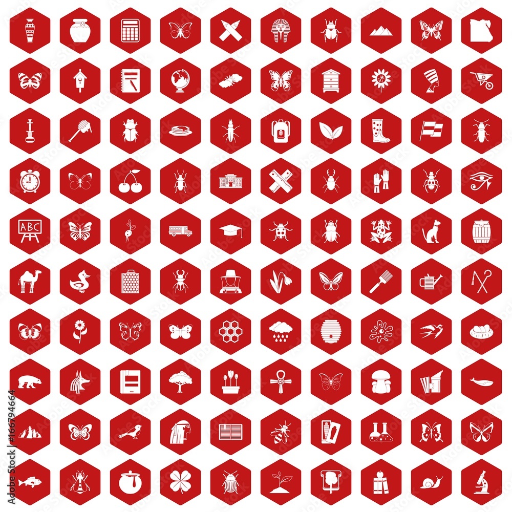 100 insects icons hexagon red 100 insects icons hexagon red