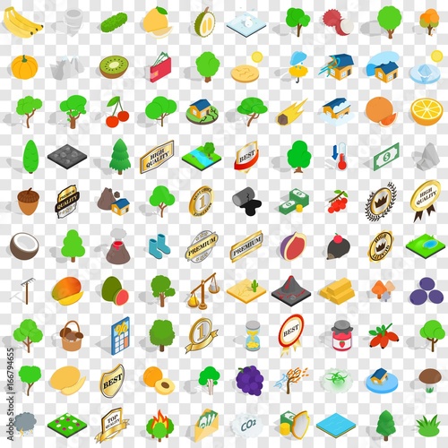 100 agriculture icons set, isometric 3d style
