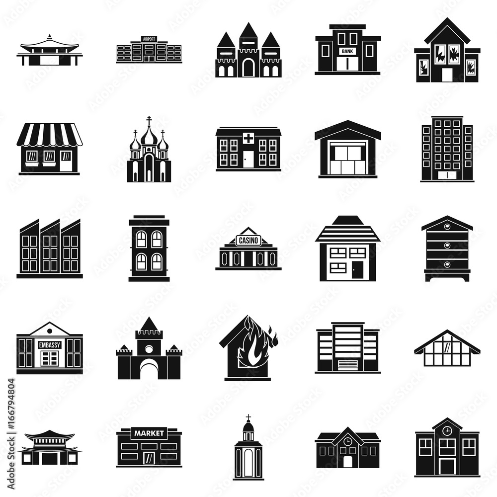 Land development icons set, simple style