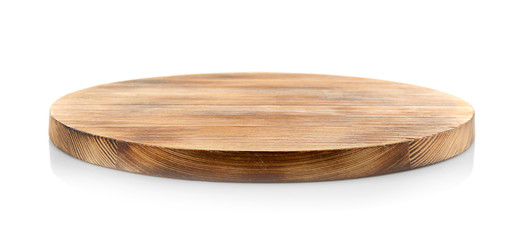 Wooden board on white background
