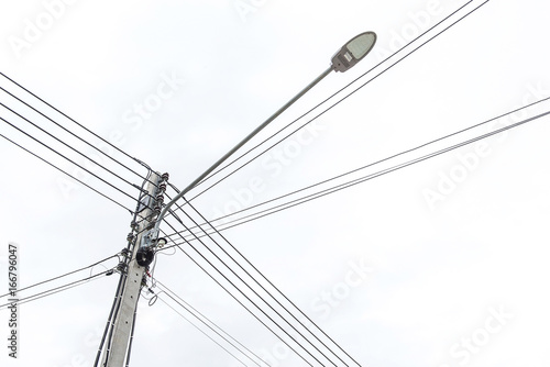 Lamp post and Electric pole connect to the high voltage electric wires.