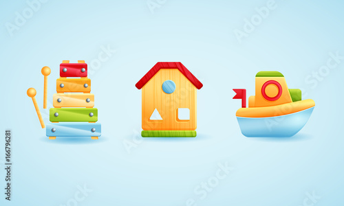 Kids First Toys. Cartoon vector hand drawn icons