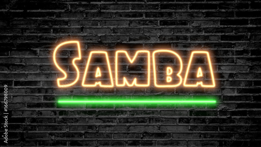 Fototapeta premium Samba neon sign on dark brick wall - background image