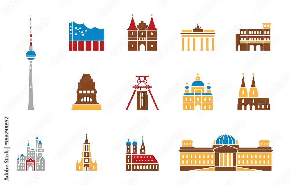 Fototapeta premium Wahrzeichen von Deutschland - Iconset (in Farbe)
