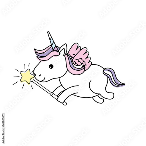 beauty unicorn with wings and magic wand photo