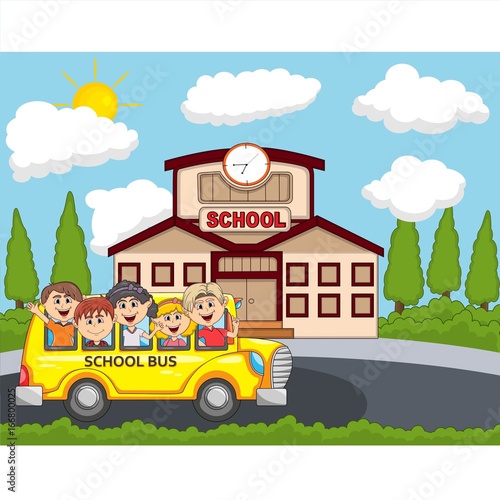 Children go to school by bus cartoon © bubululu