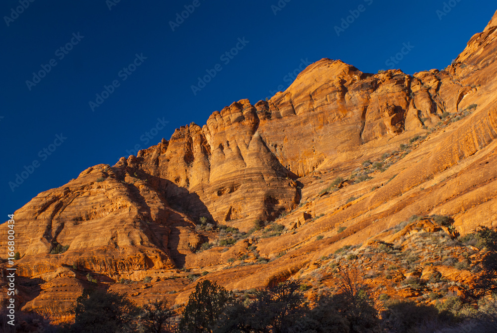 Layered Red Sandstone at Sunset